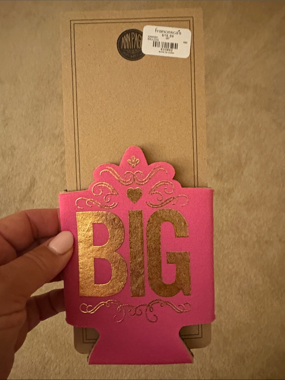 Pink 'BIG' Metallic Gold Can Cooler